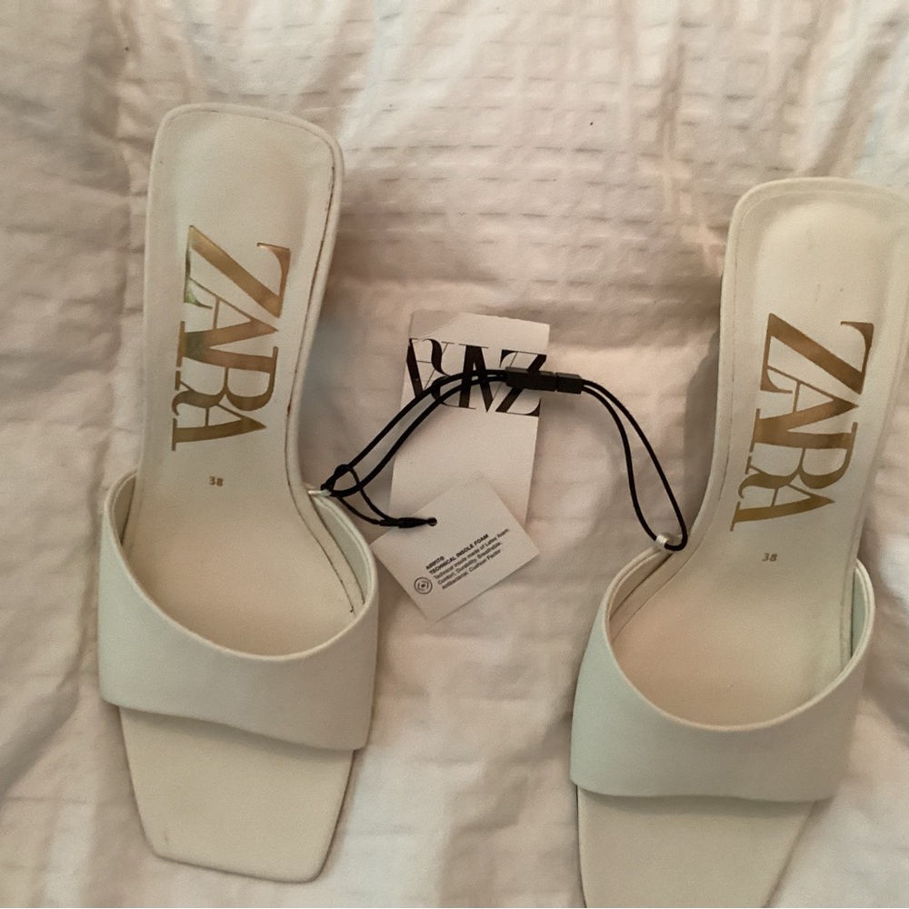 Zara white slides with gold heal brand new